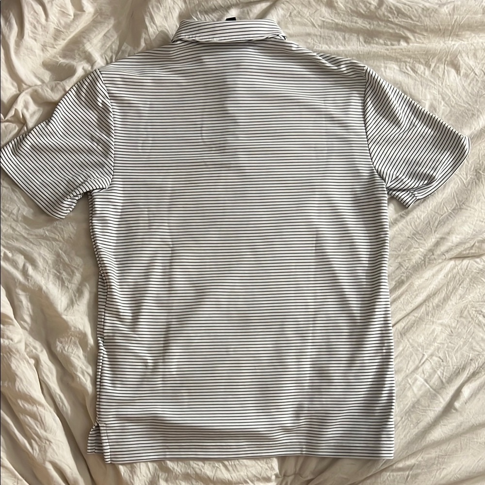 Adidas White and Blue Stripped Polo Shirt Performance Athletic - Picture 4 of 5